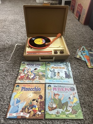 Vintage DeJay children's record player 33 &45's. 20 read along books & records-image