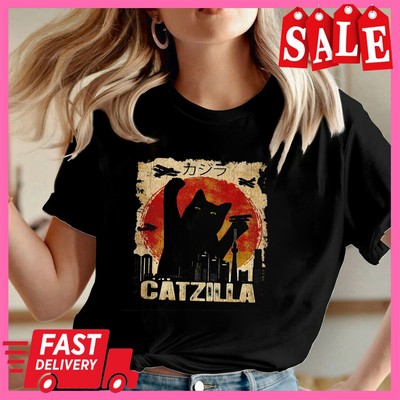 Catzilla T-Shirt - Funny Cat Outfit - Cat Lover Shirt - Godzilla Parody Appar...-image