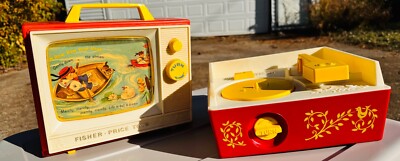 Vintage Fisher-Price TV and Record Player, wind up, both in working condition.-image
