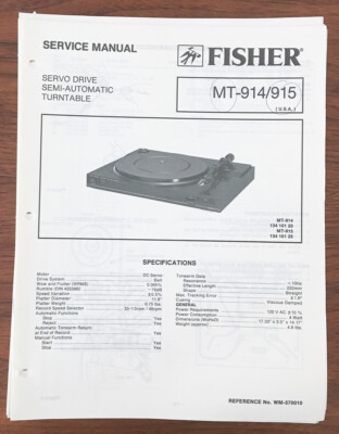 Fisher MT-914 MT-915 Record Player / Turntable Service Manual *Original* #2-image
