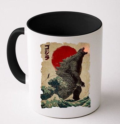 Vintage Japanese Godzilla Great Wave Poster Coffee Mug-image