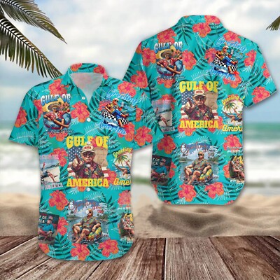 Maga Trump 2025 Greetings From The Gulf Of America Tropical Hawaiian Shirt -image