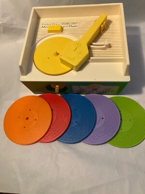 Vintage 1984 Sesame Street Music Box Record Player 5 Records Works!-image