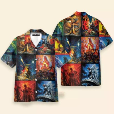 Godzilla Hawaiian Shirt, Tropical Summer Aloha Casual Button Down-image