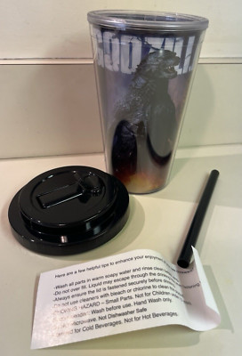 Open Box - Godzilla Plastic Cup, Lid With Spout, Straw, Paper Insert-image