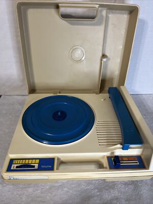 Vintage 1978 Fisher Price Working Brown Blue Electric Record Player 825 Flaw-image