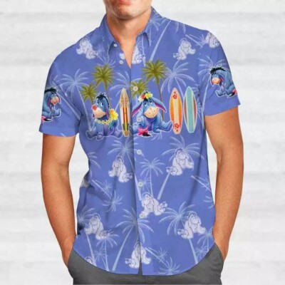 Eeyore Donkey Surfing Tropical Palm Tree Summer Beach Trip Hawaiian Shirt -image