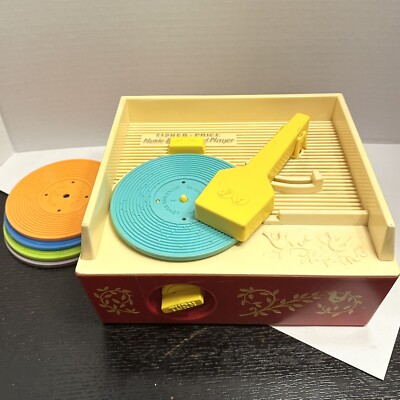 VTG 1971 Original FISHER PRICE MUSIC BOX RECORD PLAYER #995 w/ 5 RECORDS- WORKS!-image
