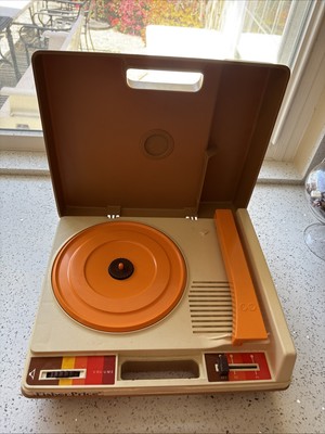 Fisher Price Record Player Portable Turntable #825 33/45rpm 1978 Orange Working-image