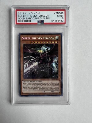 YuGiOh Slifer the Sky Dragon EN008 Gold Sarcophagus Tin PSA 9-image