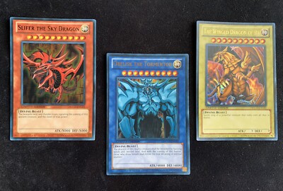 Yu-Gi-Oh! TCG Set of Egyptian God Cards (Obelisk, Ra, Slifer) Legendary-Holo-NM-image