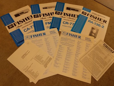 Vintage Fisher CA-77 Amp, FM-77 Tuner, CR-77 Cassette, RA-136-2 Cabinet MANUALS-image