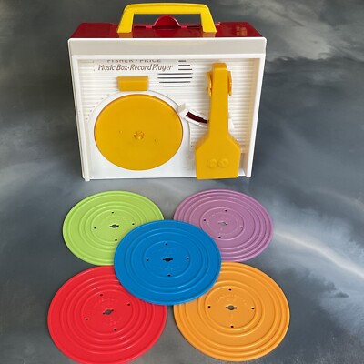 Fisher Price Music Box Record Player 2014 Toy 5 Discs Complete Working-image