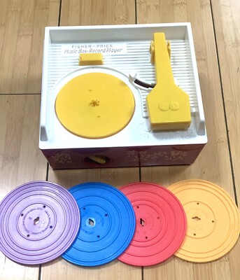 2014 Fisher Price Record Player With 4 Records  Working Row Row Head Shoulders-image