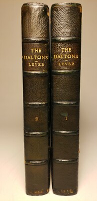 1852 'THE DALTONS' by LEVER w/ PHIZ ILLUSTRATIONS 2 VOLS FINE LEATHER BINDINGS -image