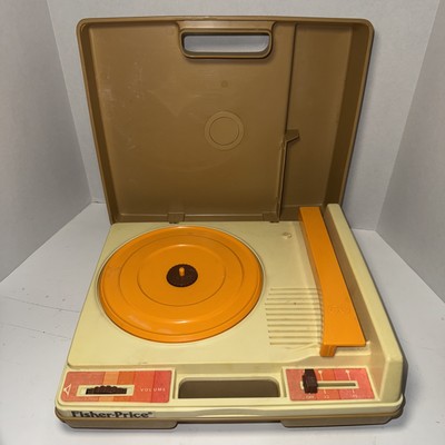 Vintage 1978 Fisher Price Vinyl Record Player 825 light Brown Case Orange Accent-image