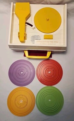 Retro 2014 Fisher Price Music Box Record Player with 4 Records - Tested & Works-image
