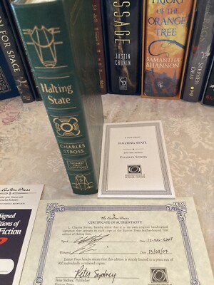 MASSIVE Easton Press 1st Ed Signed by Charles Stross COA HALTING STATE NEW MORE-image
