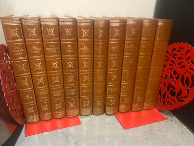R L Stevenson 10 Vol book collection Faux Leather bound gilt decor. c.1968 Heron-image