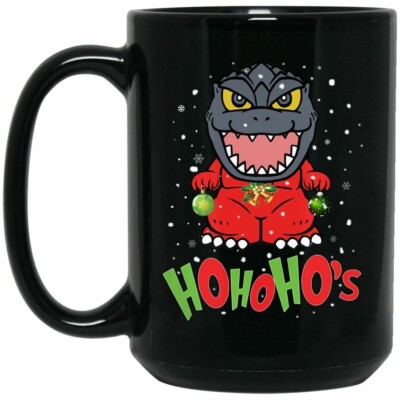 Cute Godzilla Santa Ho Ho Ho Christmas Beer Mug 15 OZ Funny Godzilla Gifts Mug-image
