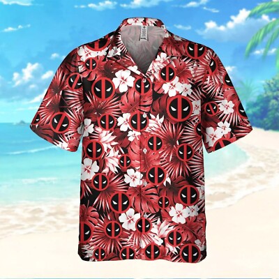 Deadpool Superhero Symbol Hibiscus Flower Summer Trip Tropical Hawaiian Shirt -image