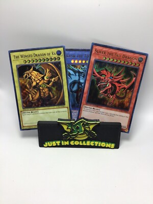 Yugioh Egyptian God Cards! Slifer The Sky Dragon Obelisk Ra Ultra Rare 25th LC01-image