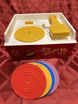 RETRO 2014 Fisher Price Music Box Record Player with 4 Records - Tested & Works!-image