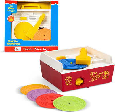 Fisher Price Record Player Retro Toy - Tactile Interactive for Kids 18+ Months-image
