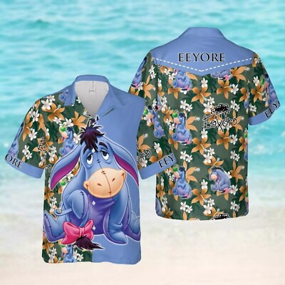 Cute Eeyore Donkey Winnie The Pooh Tropical Flowers Summer Vibes Hawaiian Shirt -image