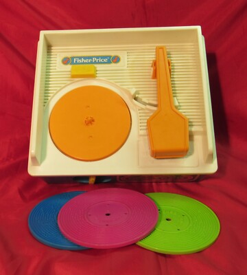 Fisher Price 1987 Music Box Record Player Vintage Toy, 3 Records, Tested, Works!-image