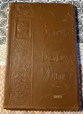 1947 Leather Bound Baby Book w Great Ads ONEIDA New York UNUSED Theresa on front-image