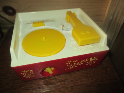 Fisher-Price MUSIC BOX RECORD PLAYER w/FIVE Double Sided RECORDS-image
