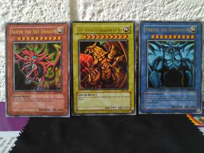 YuGiOh! TCG Egyptian God Set Slifer Ra Obelisk Gold Ultra Rare GBI Game Boy -image