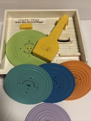 Vtg 2010 Version Mattel Fisher Price Music Box Record Player *Works* 5 Records-image