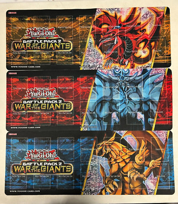 Yugioh Set of All 3 Battle Pack 2 War of the Giants Playmats!! Slifer Obelisk Ra-image