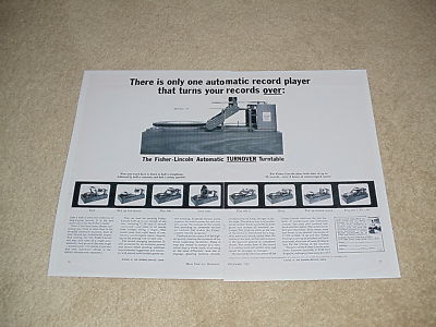 Fisher Lincoln Flipover Turntable Ad, 1963, 2 pgs, RARE-image