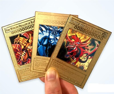 Egyptian God Cards Gold Metal Yugioh - Slifer Obelisk Winged Dragon of Ra-image