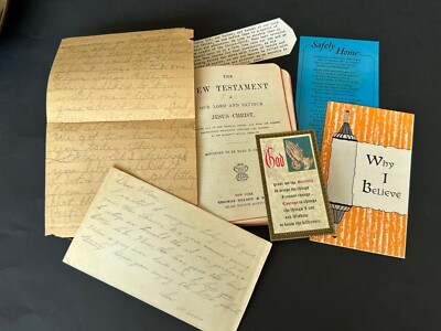 Vintage Leather Bound New Testament WWII Letter Notes Christian Ephemera-image