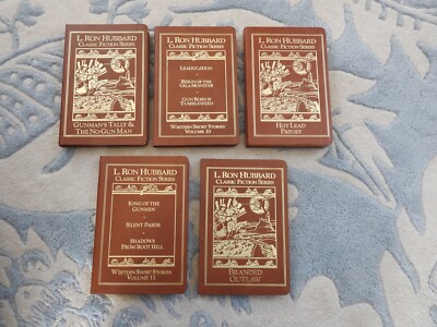 lot of 5 leather bound L RON HUBBARD WESTERNS classic fiction series-image