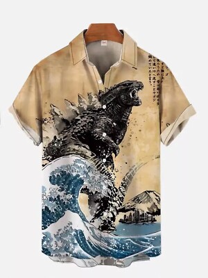 Japanese Classic Movie Godzilla Art 3D Hawaiian Shirt, Summer Vacation Shirt-image