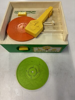 Vintage Fisher Price Sesame Street Music Box Record Player w/ 2 Records - Works-image
