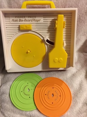 2010 FISHER PRICE PLASTIC WIND UP RECORD PLAYER MUSIC BOX 2 RECORDS WORKS REPRO-image
