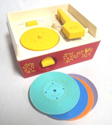 Fisher Price RECORD PLAYER #995 w 4 Records Working Turntable-image