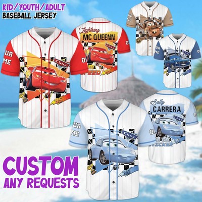 Custom Disney Cars Lightning McQueen Baseball Jersey Kid Men Women Gift NEW-image