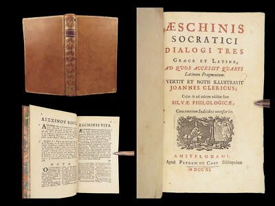 1711 GREEK Dialogues 1ed Aeschines Socraticus Plato SOCRATES Philosophy Latin-image