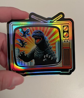 Retro Tv Set Godzilla Holographic Vinyl  3 Inch Sticker-image