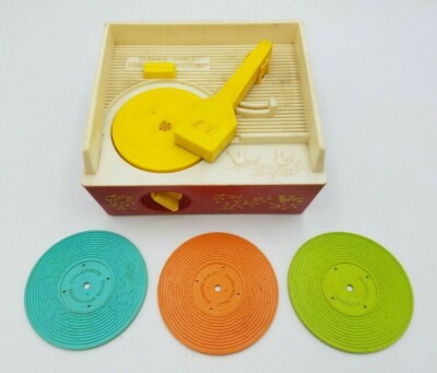 VTG 1971 FISHER PRICE MUSIC BOX RECORD PLAYER #995 WITH ALL 5 RECORDS. WORKING.-image