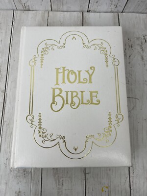 Holy Bible Catholic Family Record Edition Padded White Gold No Writing Imperfect-image