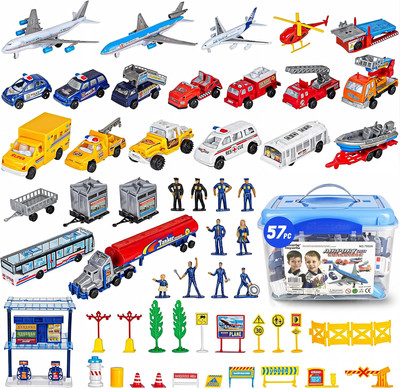 57 PCS Commercial Airport Playset with Airplane Toys, Play Vehicles, Fire... -image