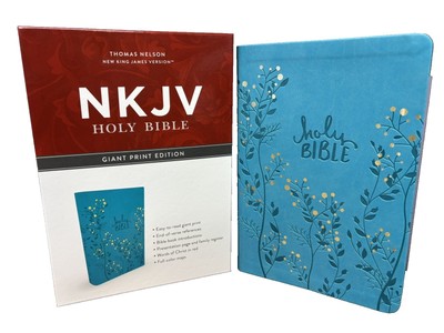 NKJV Giant Print Holy Bible Aqua Teal Embossed Imitation Leather BRAND NEW!!!!!!-image